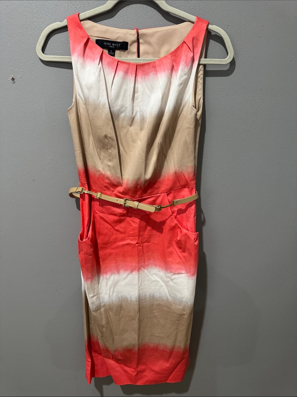 Nine West Coral, Beige and White Ombre Midi  Dress